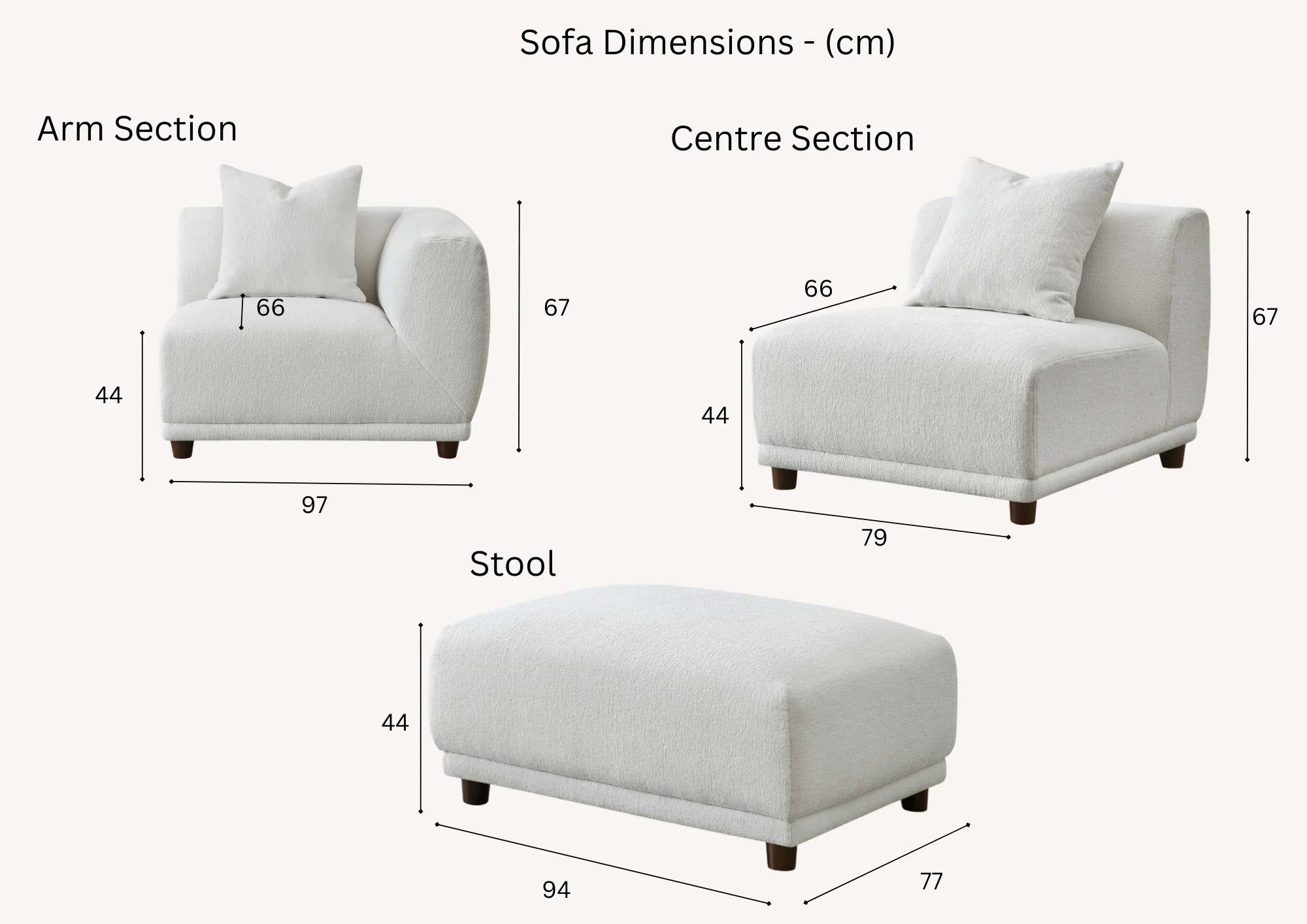 Aluxo Cindy Polar Boucle Sofa Ottoman Footstool
